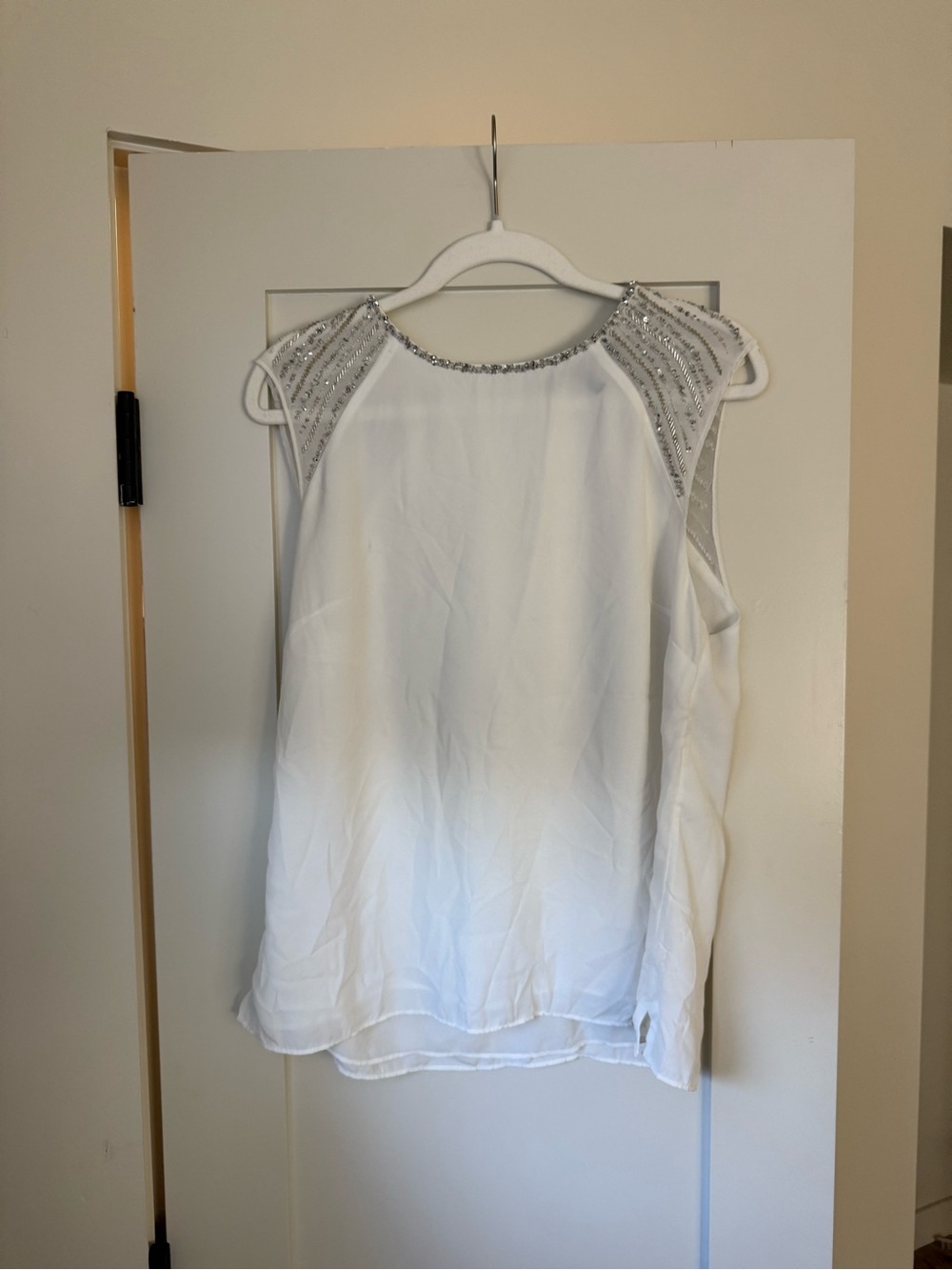 White House Black Market Embellished White Sleeveless Evening Blouse